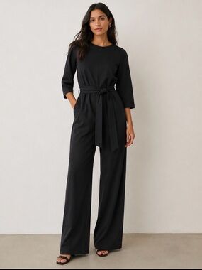 Mango Black Tie-Waist Wide-Leg Jumpsuit/ woman’s s